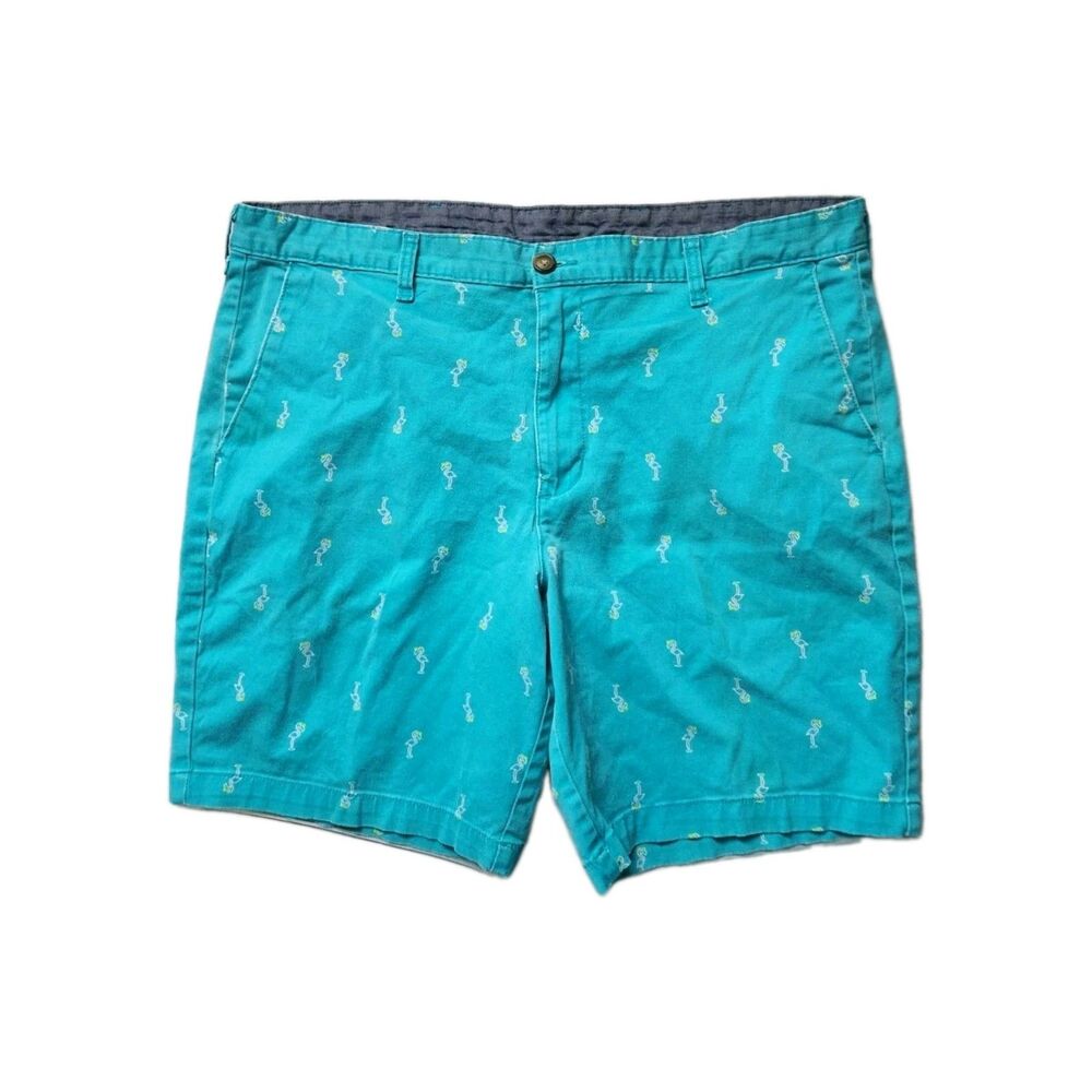George Flamingo Print Bermuda Shorts Blue White Stretch Flat Front Mens 38 EUC